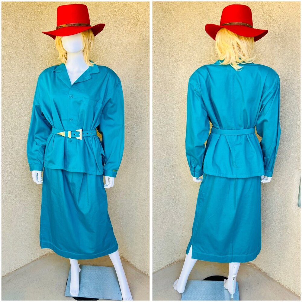 Vintage 80s Gene Ewing Bis Bis Wrinkled Rich Denim Skirt Set